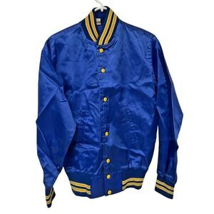 Vtg 80s Club‎ Paris Anchorage Alaska Jacket XS Blue Yellow Satin Grease Classic